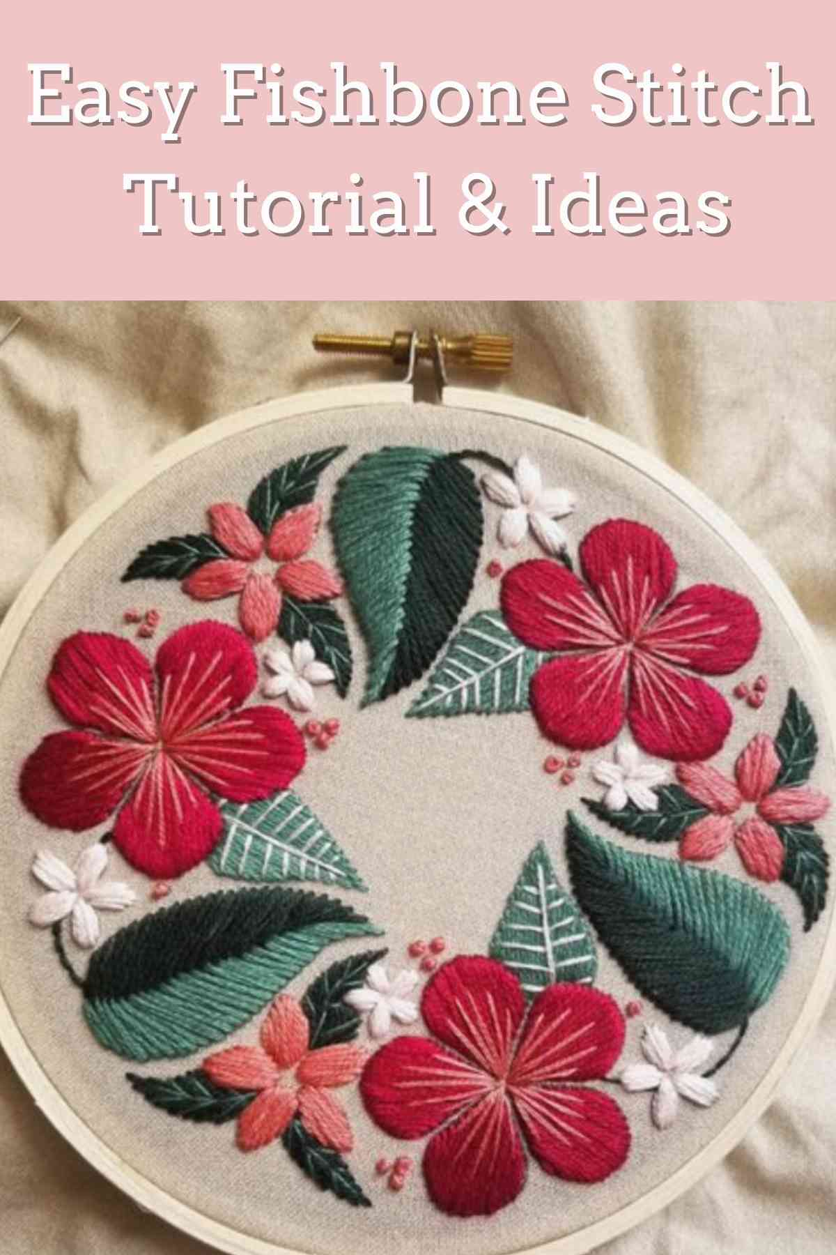Embroidered red and pink flowers