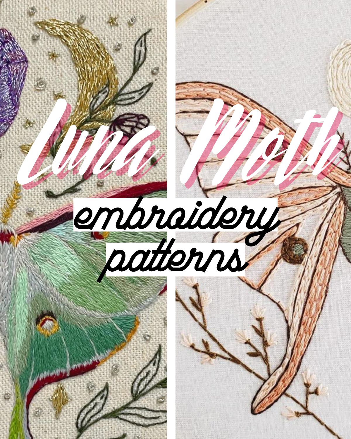 Two embroidery pieces with celestial and natural themes