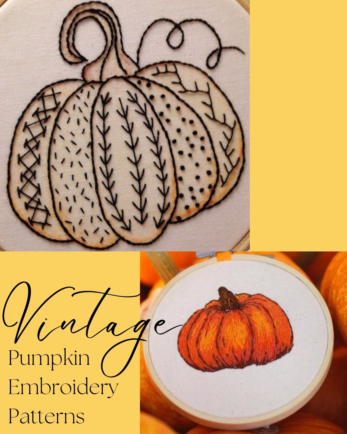 Two vintage style embroidered pumpkins