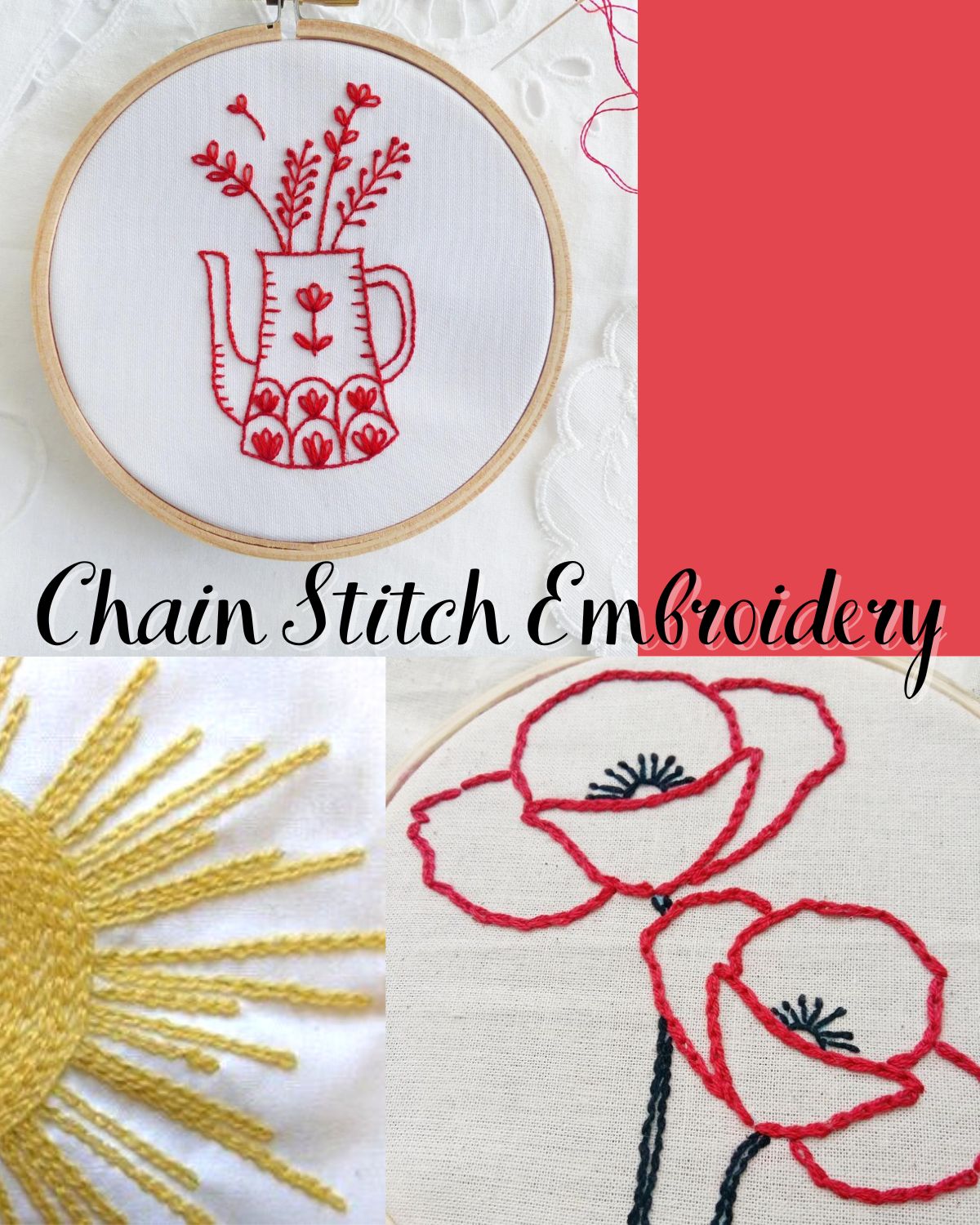 Three different simple embroidery patterns