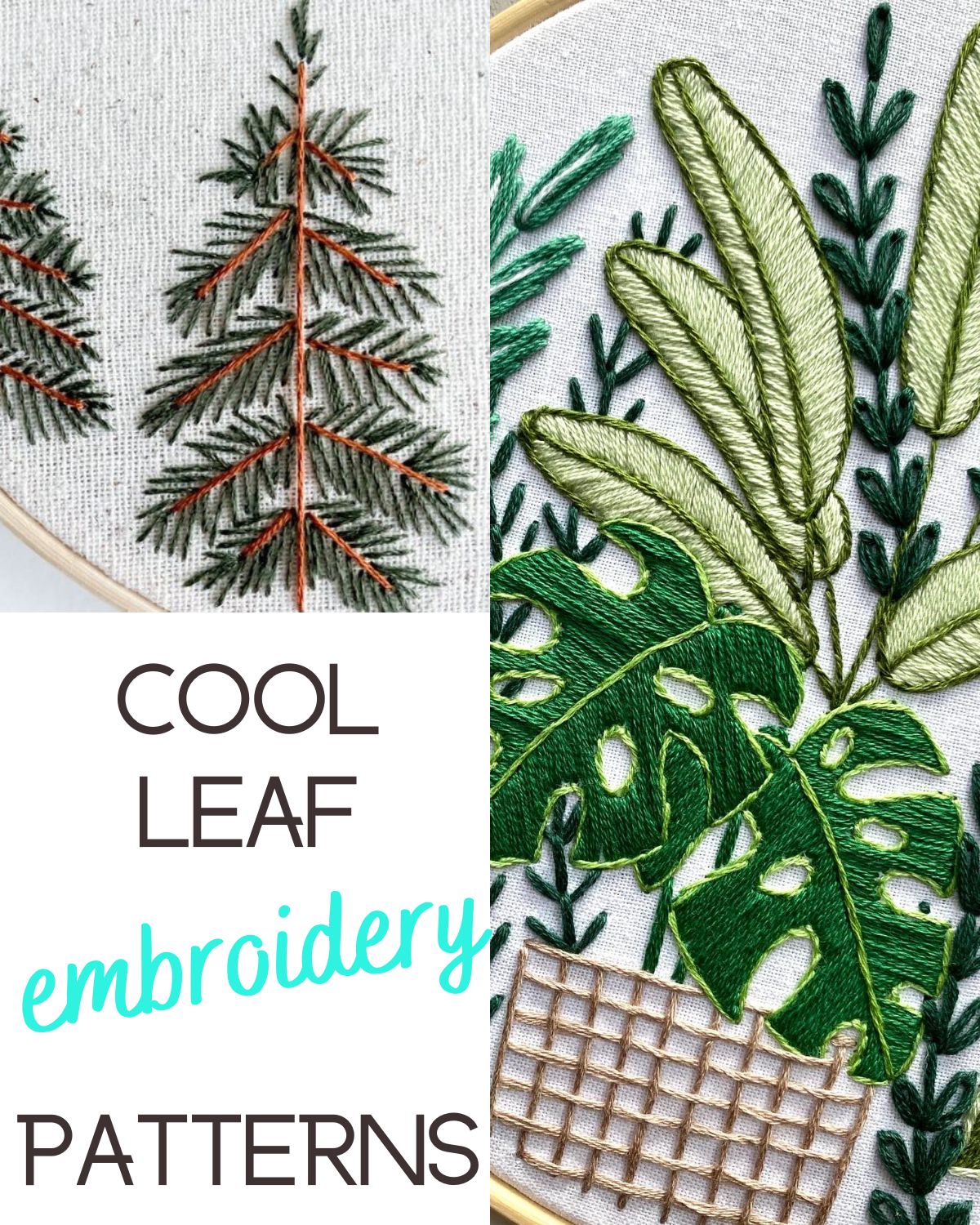 two different embroidery pieces of greenery