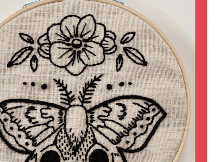 Moth embroidery piece