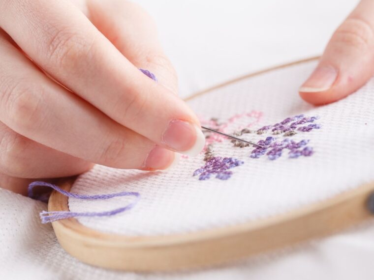 Lady embroidering