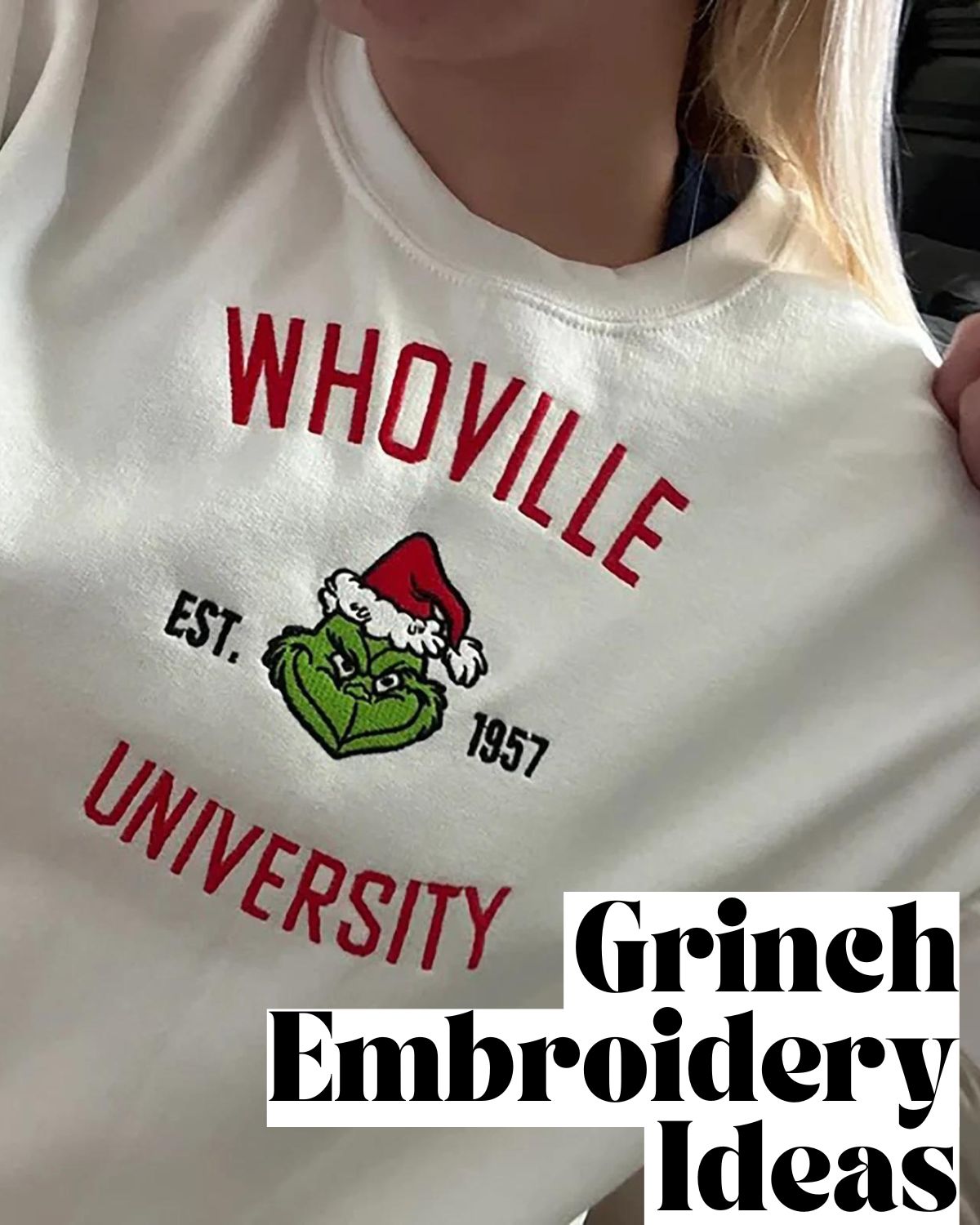 Girl in embroidered sweatshirt