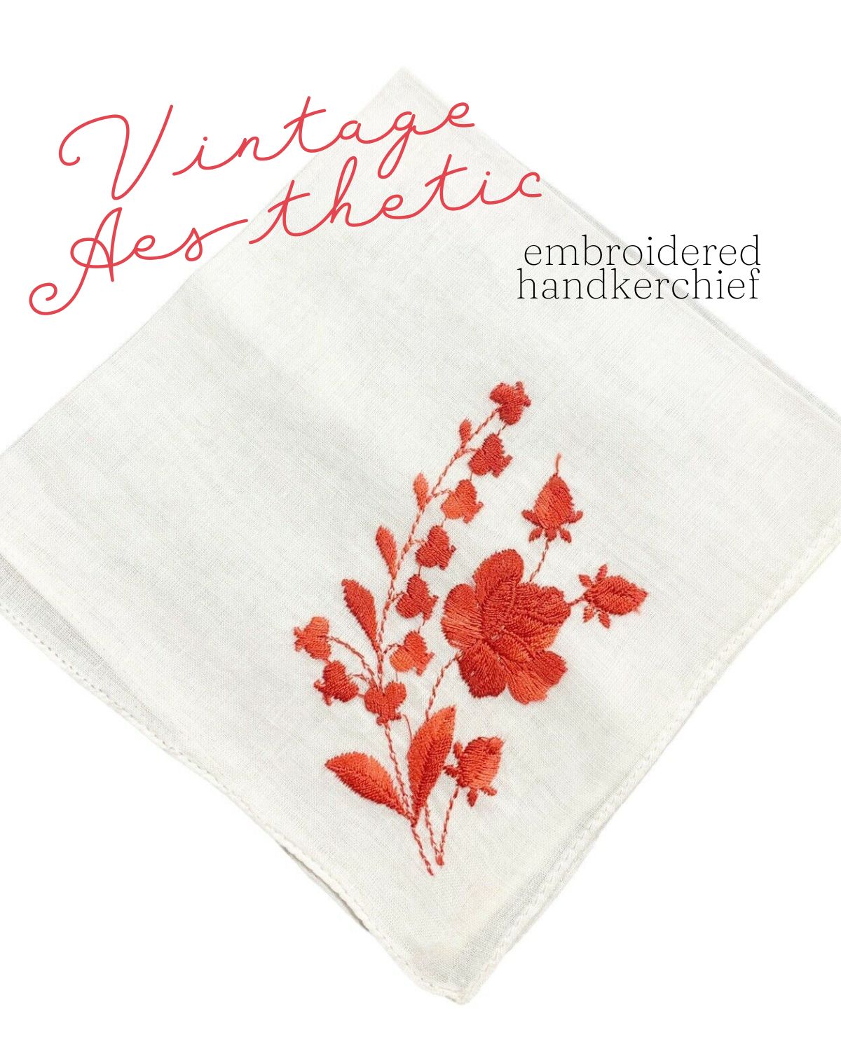 A white handkerchief with a red rose on it 
