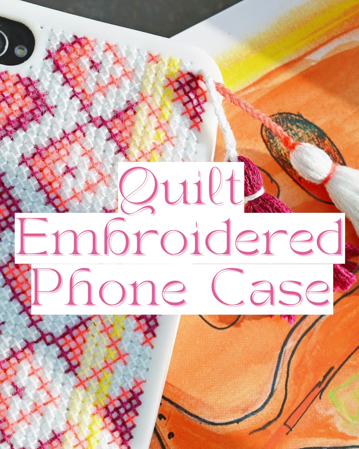 A cute orange and pink stitched phone case