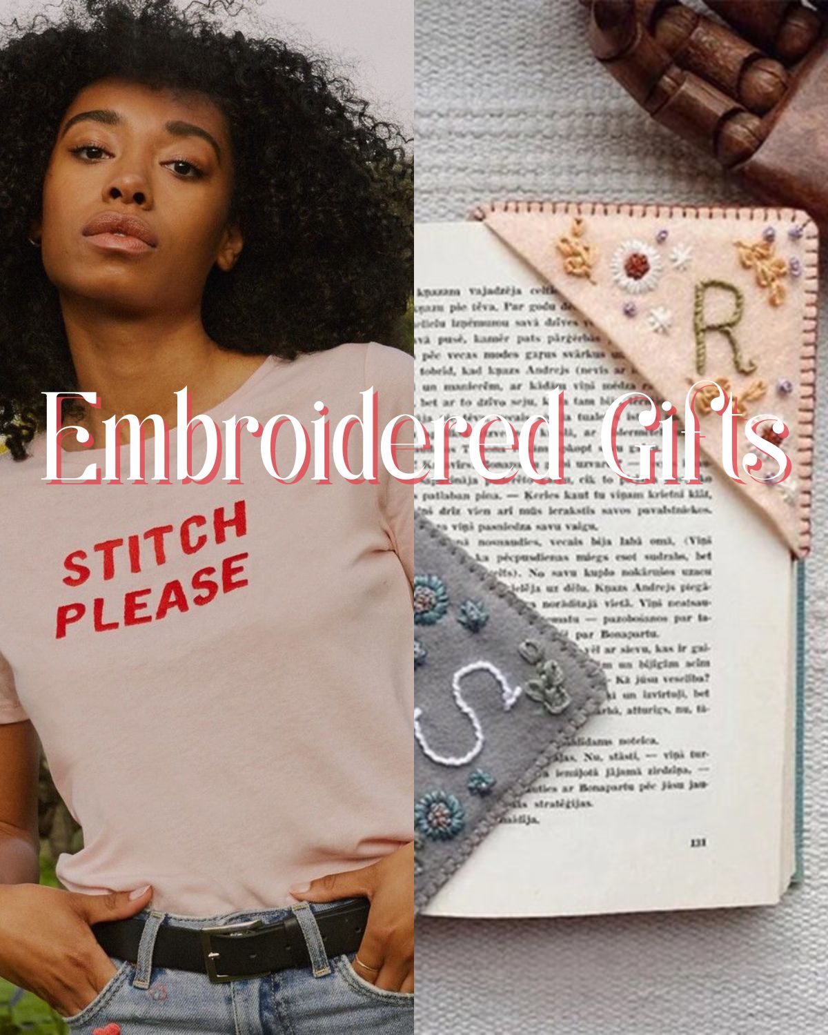 A girl in an embroidered tee and a bookmark