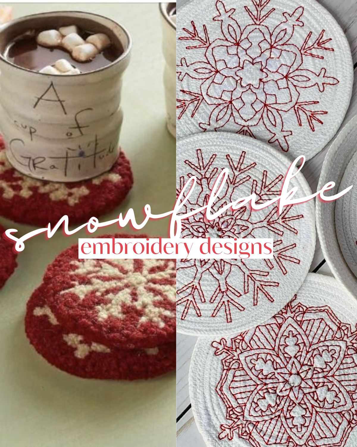 Red and white snowflake coasters 