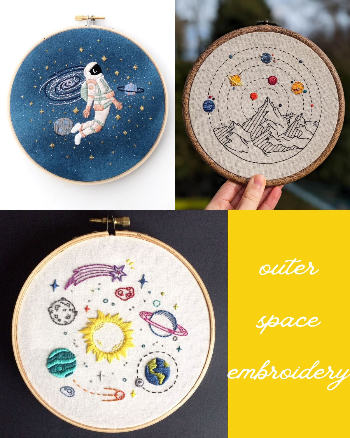 Astronaut and planet embroidery pieces 