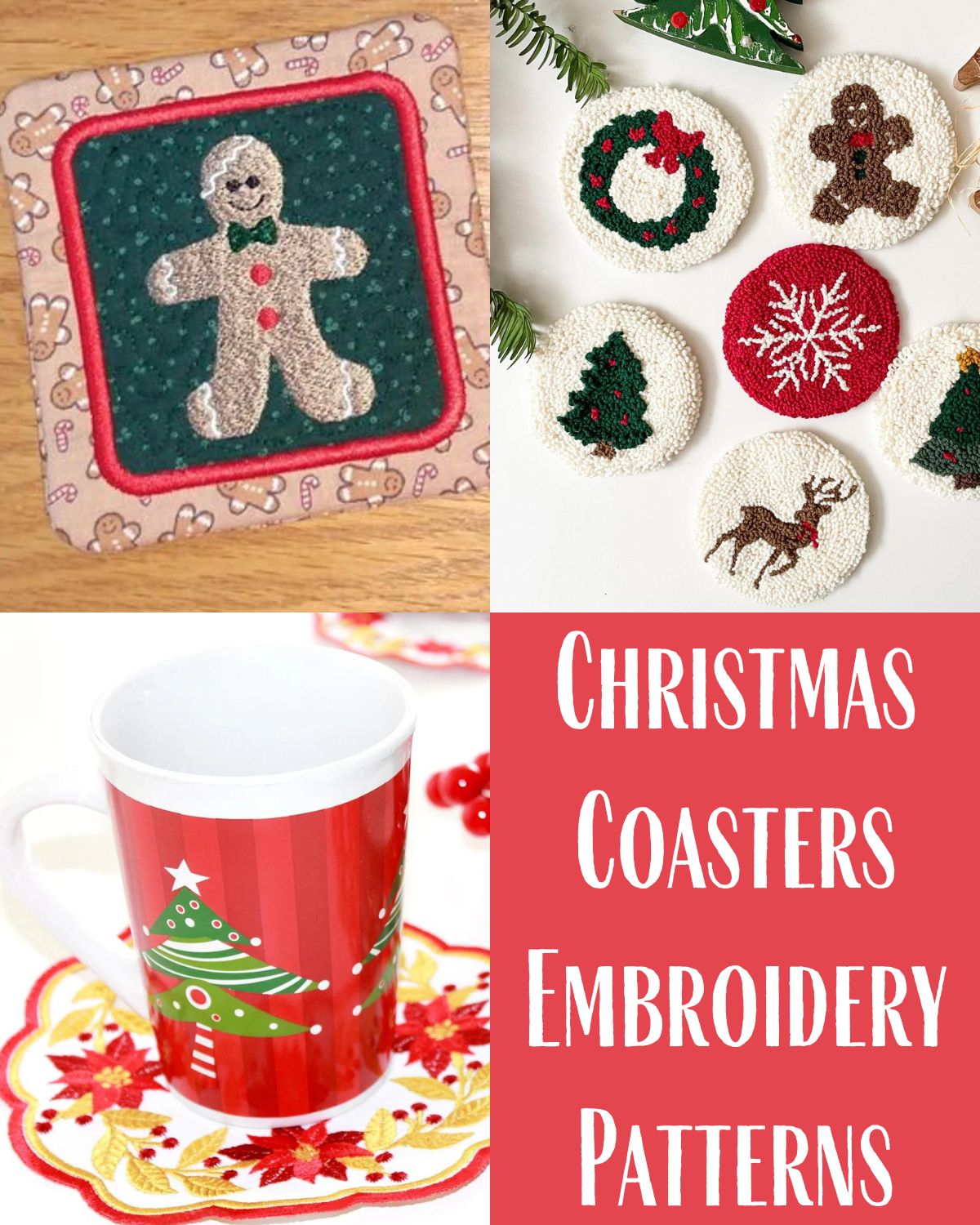Embroidery patterns for Christmas coasters 