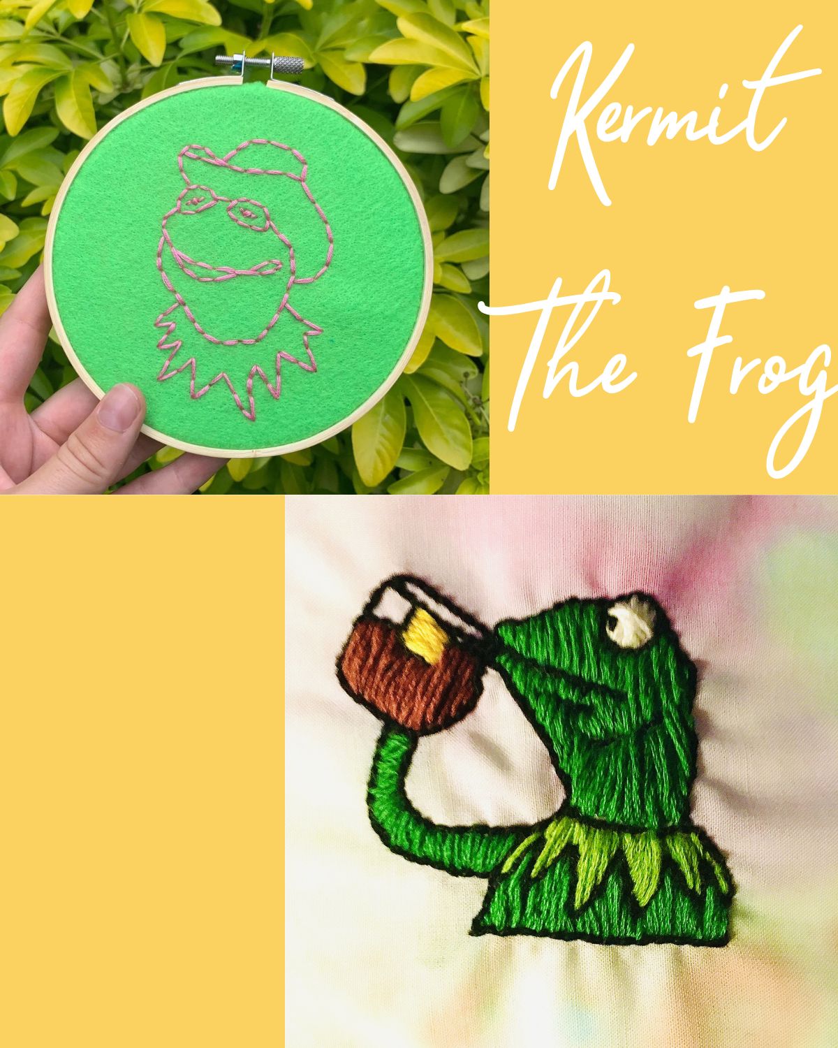 Kermit the frog embroidery 