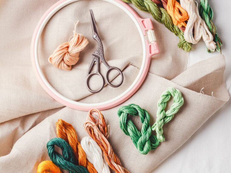 green and orange embroidery threads