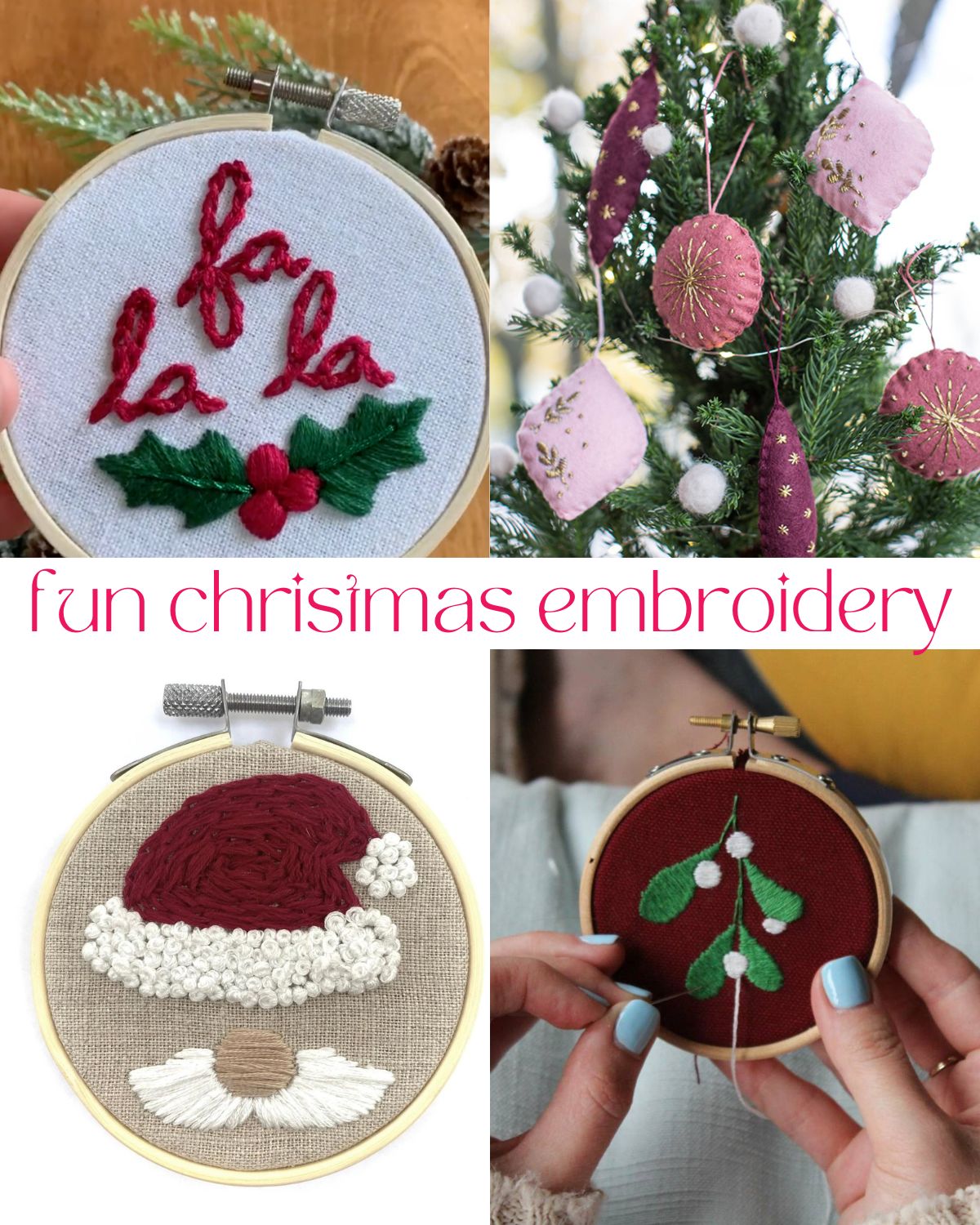 Four fun embroidery designs for Christmas