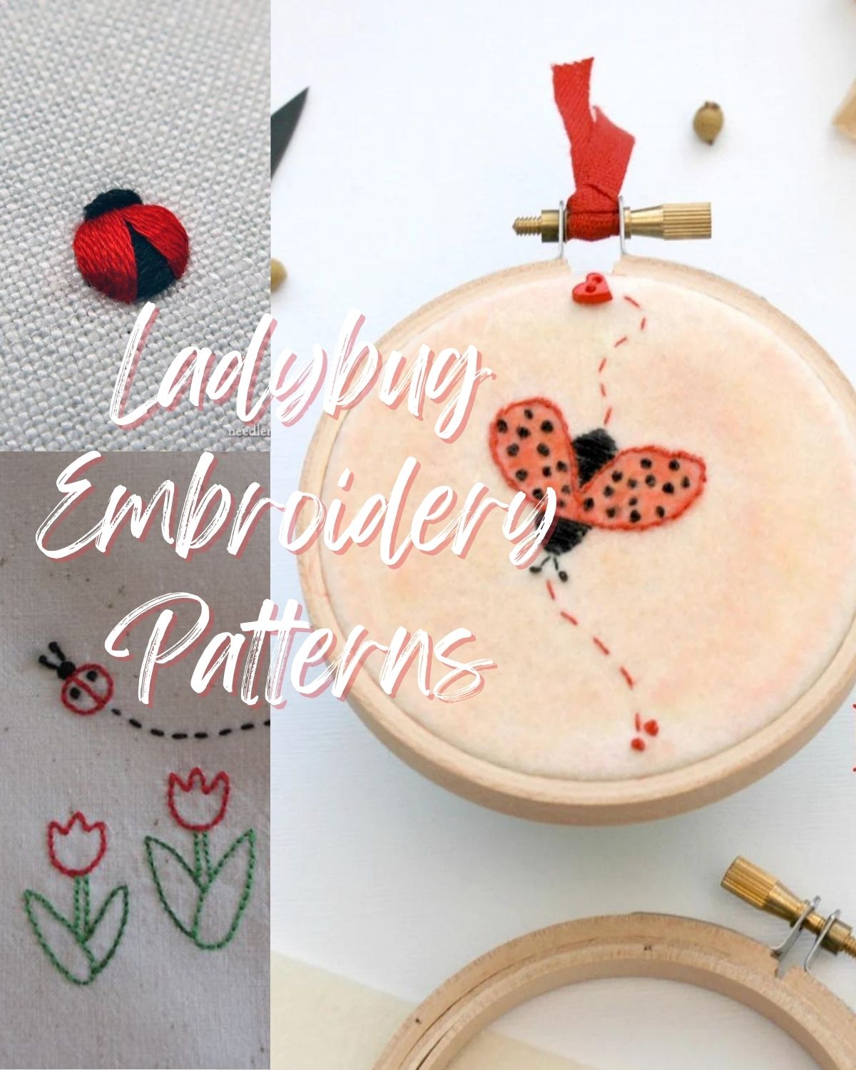 Three embroidery patterns with ladybugs 