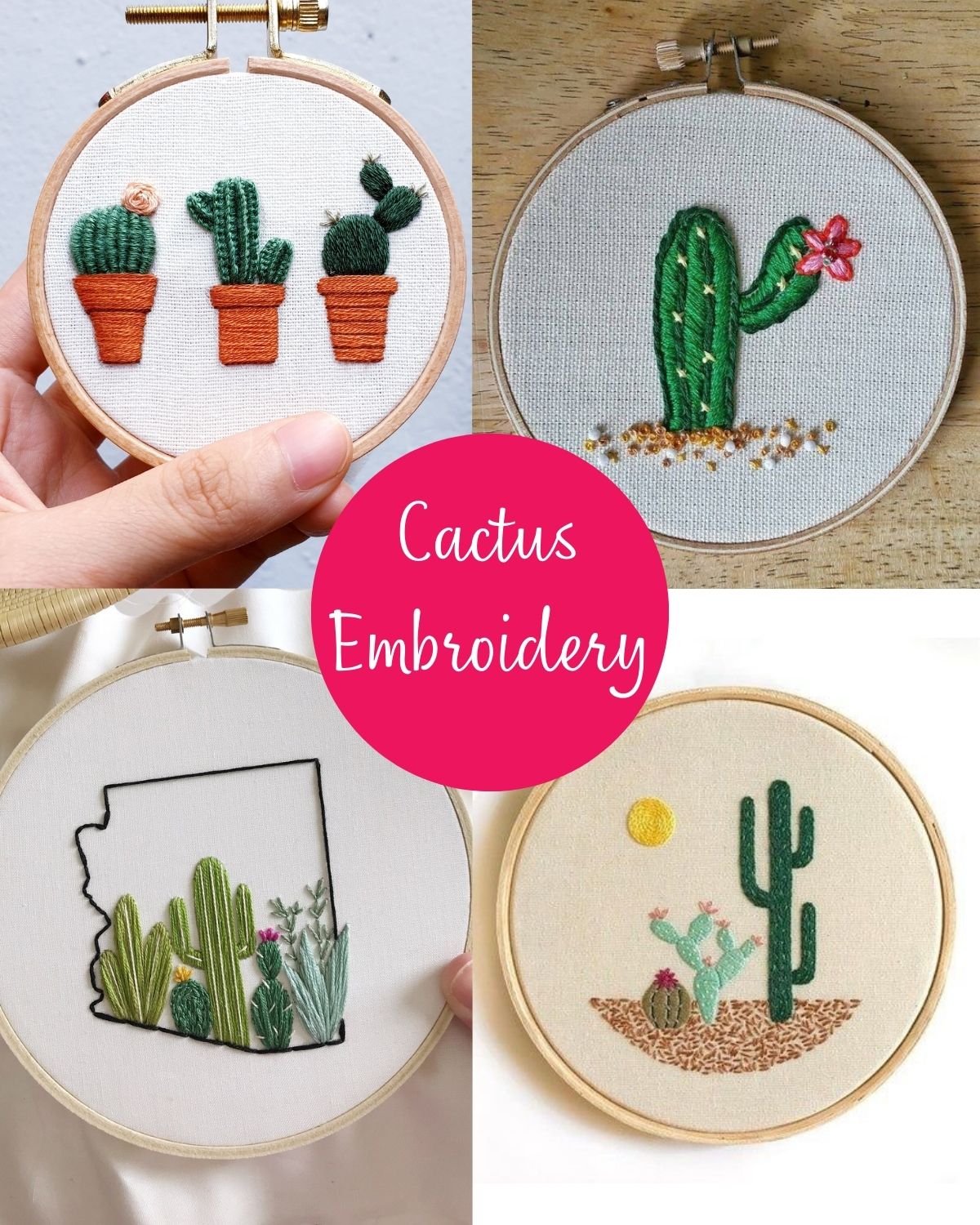 Four embroidery pieces with cacti 