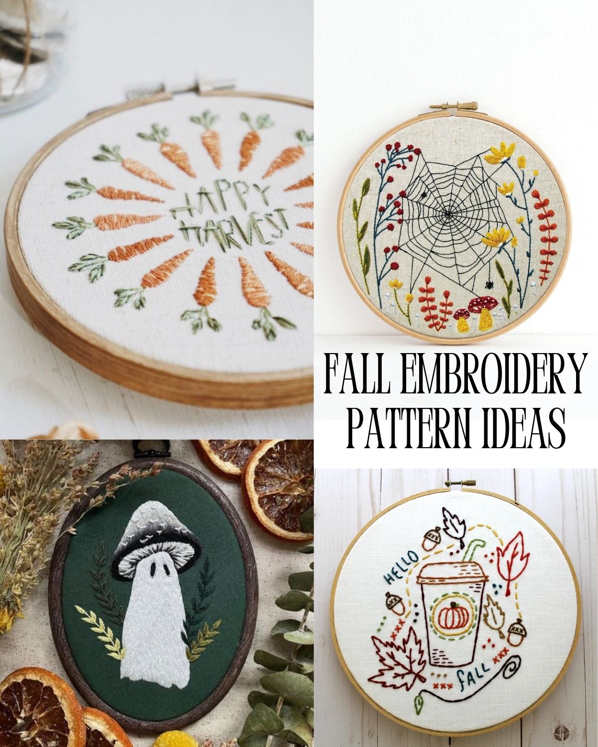 Four embroidery images of cute fall images