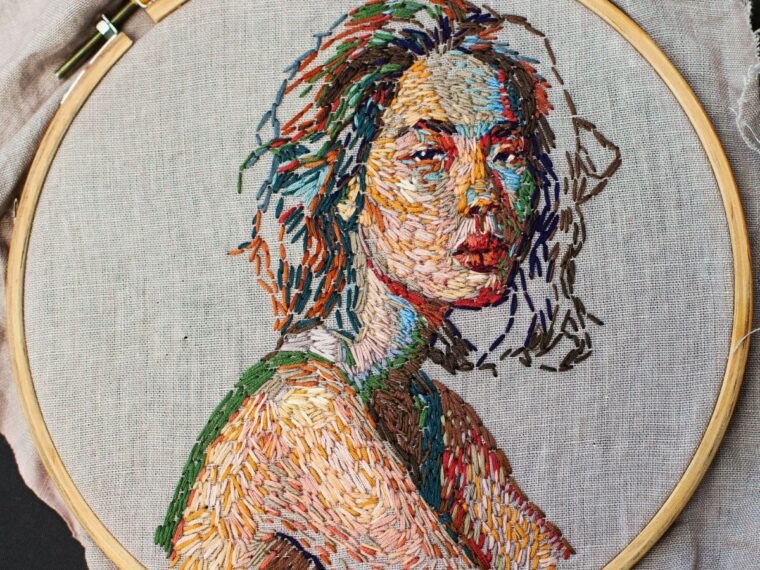 A girl's face embroidered